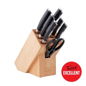 Scanpan Sax 6 Piece Acacia Knife Block Set With Sharpener - Kay Apparel  Aprons And Home Butchers Supplies