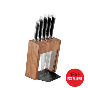Classic 6pc. Kalø Carbonized Ash Wood Knife Block Set with Black Base